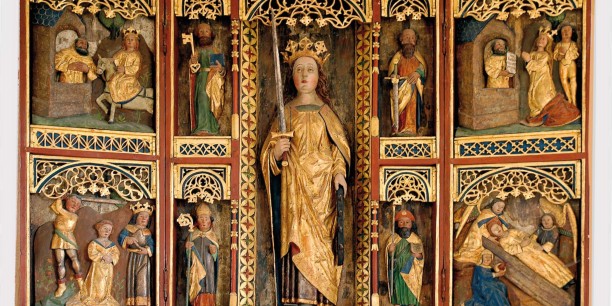 Kirche zu Middelhagen (Mönchgut/Rügen), spätmittelalterlicher Katharinenaltar. Foto: © Uwe Schwarz