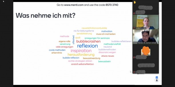 "Was nehmt ihr aus dem Workshop mit?", fragten Dr. Annika Schreiter und Tobias Thiel am Ende ihres Workshops per Mentimeter-Umfrage. Foto: Screenshot aus dem Workshop
