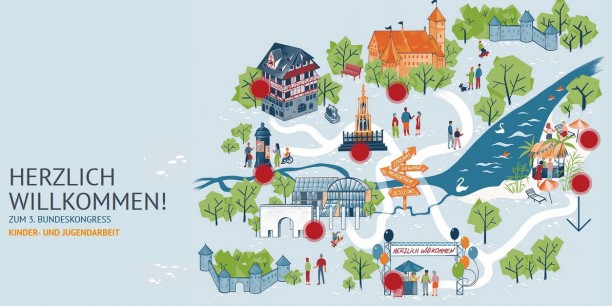 Gastgeberin der Konferenz war die Stadt Nürnberg, aus der der zentrale Stream stammte, und die auch in der Gestaltung der digitalen Kongressplattform präsent war. Foto: Screenshot https://2021.bundeskongress-kja.de/