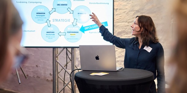Neue Strategien für politische Bildungsarbeit? Ein paar Ansätze gab es in den Workshops, wie hier mit  Tabea Sternberg (Starmountfilm – Narrative für Nonprofits). Foto: Anton Filonenko