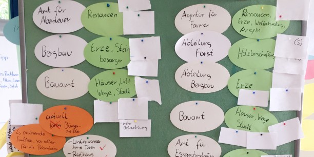 Die morgendliche Stadtratssitzung war ein Kernelement des Workshops. Hier wurden Probleme, Ämter und Rollen für das Leben im Minecraft-Dorf besprochen. Foto © EAT