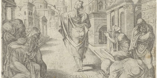 Bild: Maarten van Heemskerck (1498-1574), Jona in Ninive (Gravur)