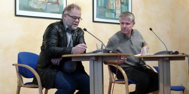 Diskussion der Wittenberger Erklärung zur EKD-Synode: Stephan Schack (li.), Sebastian Kranich (re.) Foto: © Berndt Püschel