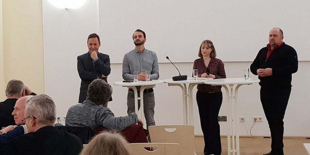 Über Digitalisierung und Kirche diskutierten (v.l.) Willi Wild, Prof. Dr. Tobias Rothmund, Dr. Annika Schreiter und Dr. Karsten Kopjar. Foto: © C. Hartung