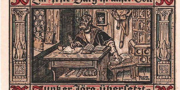 Notgeld Eisenach 1921 (50 Pfennig): Junker Jörg übersetzt das Neue Testament
