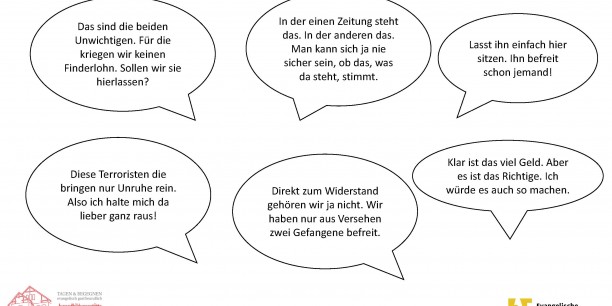 Anhand von Zitaten aus dem Spiel reflektieren die Spielerinnen und Spieler, welche Grundrechte in Tiamast eingeschränkt sind. Foto: © EAT