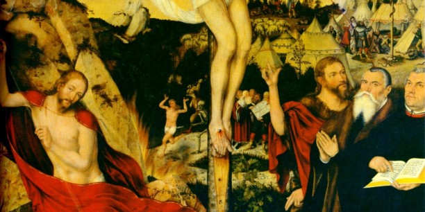 Ausschnitt vom Mittelteil des Cranach-Flügelaltars in der Stadtkirche St. Peter und Paul, die in Weimar auch als Herderkirche bekannt ist
